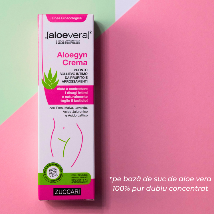 Aloegyn Cremă pe bază de aloe vera 100% pur dublu concentrat pentru ameliorarea rapidă a mâncărimii și iritațiilor în zona intimă