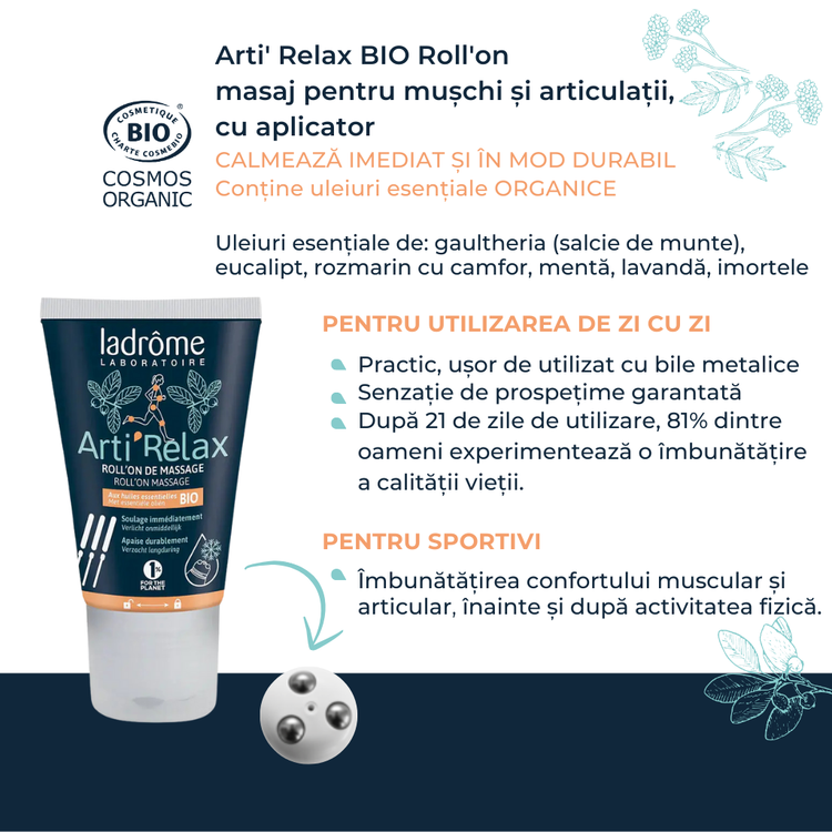Arti' Relax Bio Roll'on pentru masaj pentru mușchi și articulații, cu aplicator
