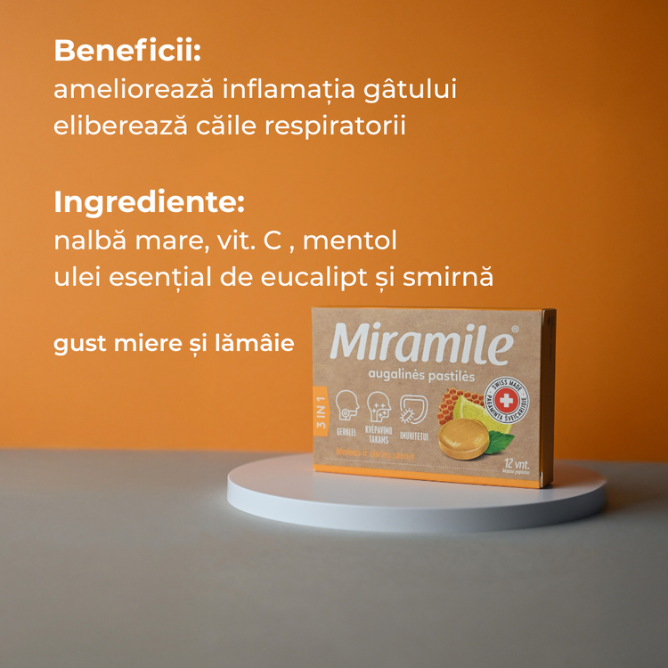 Miramile gust de miere și lămâie Tablete pentru gât, tractul respirator, imunitate