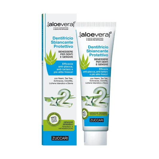 Pastă de dinți Zuccari cu Aloe Vera dublu concentrat, Neem și Tea Tree – 100ml, albire și protecție gingivală
