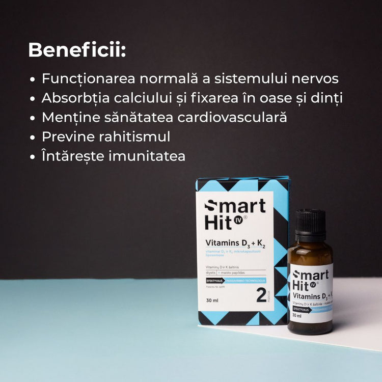 SmartHit IV Vitamina D3+K2 lichidă microîncapsulată în lipozomi