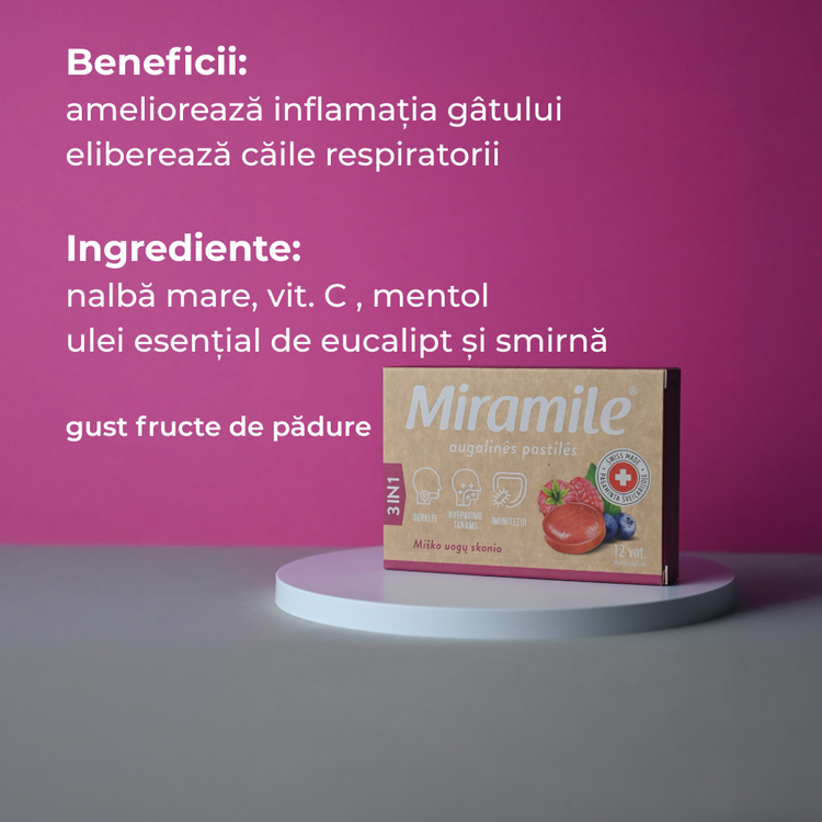 Miramile gust de fructe de pădure Tablete pentru gât, tractul respirator, imunitate