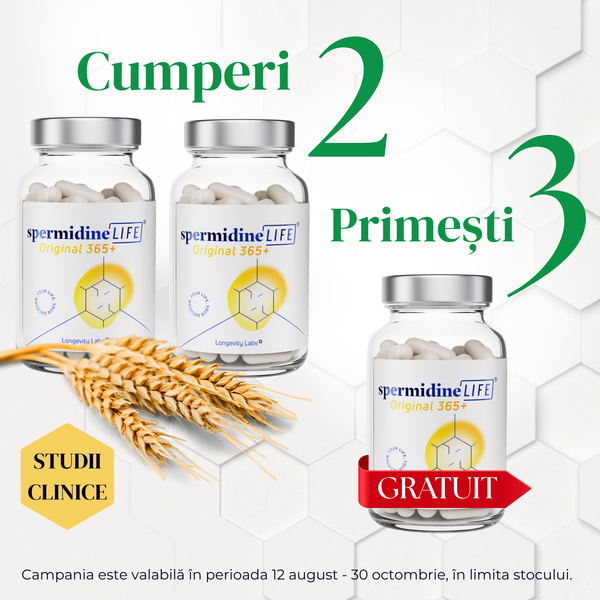 PACHET 2+1 GRATIS: Supliment alimentar pentru regenerare celulară și anti-aging, Spermidine LIFE® Original 365+ 2 mg