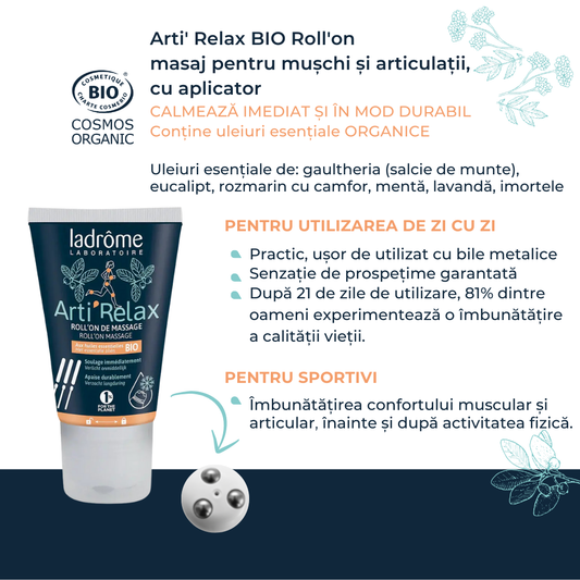 Arti' Relax Bio Roll'on pentru masaj pentru mușchi și articulații, cu aplicator