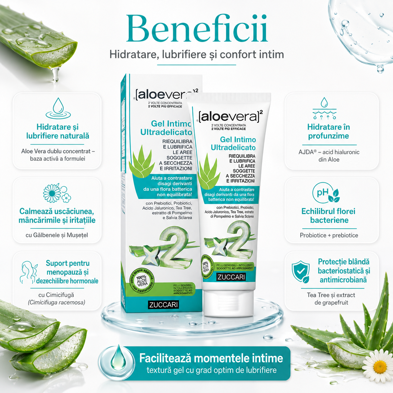Beneficii Gel lubrifiant Aloe Vera cu aloe vera 100% pura, pentru momente intime