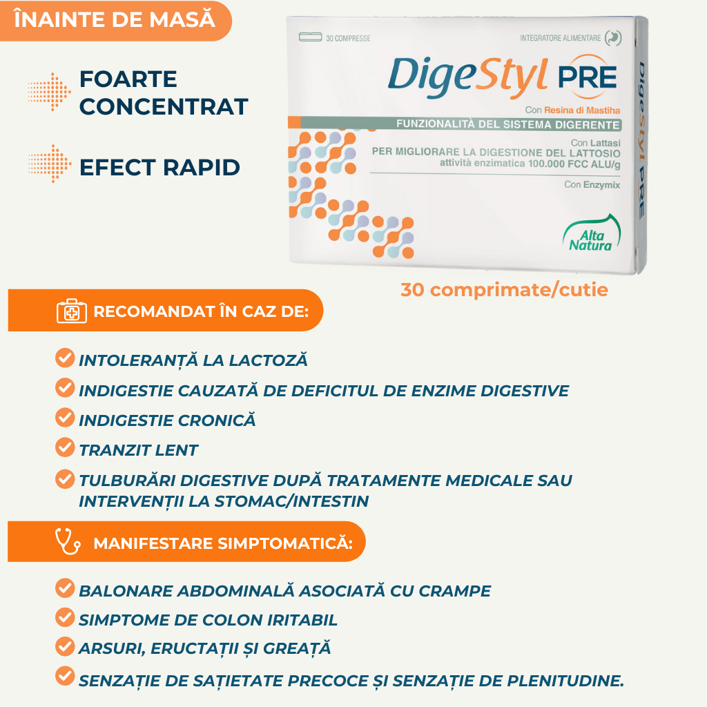 DigeStyl PRE pentru susținerea digestiei și tranzitului intestinal, pentru indigestie cronică