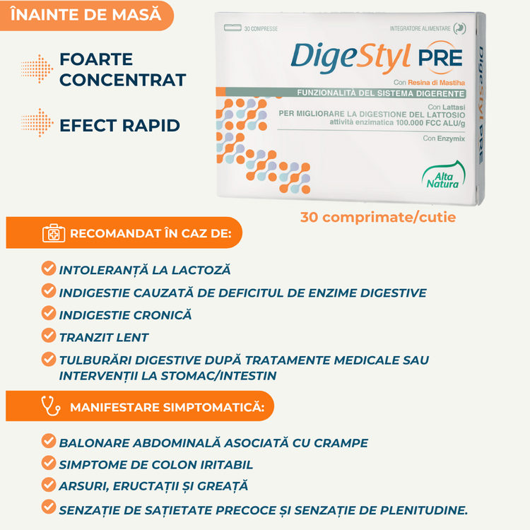 DigeStyl PRE pentru susținerea digestiei și tranzitului intestinal, pentru indigestie cronică