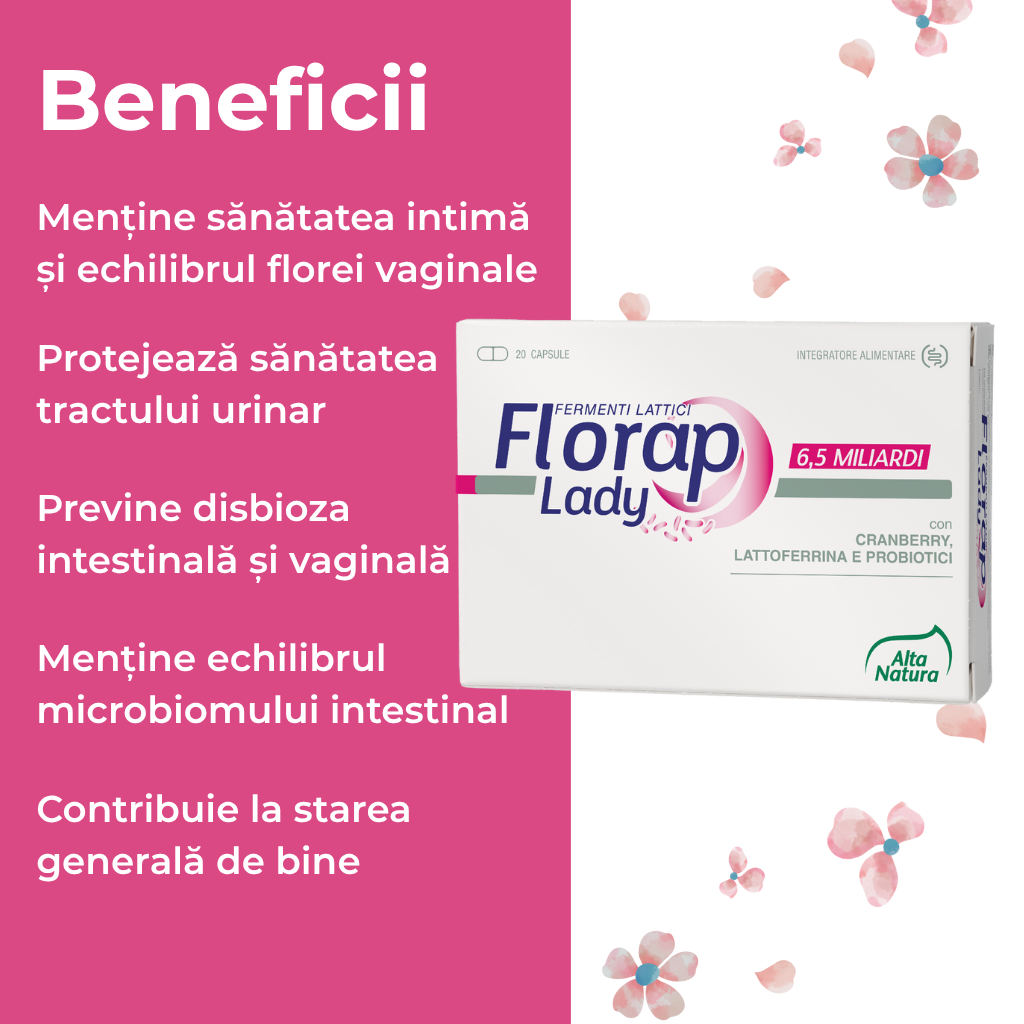Probiotice și Prebiotice Florap Lady - Sănătate Intimă și Flora Vaginală, 20 Capsule