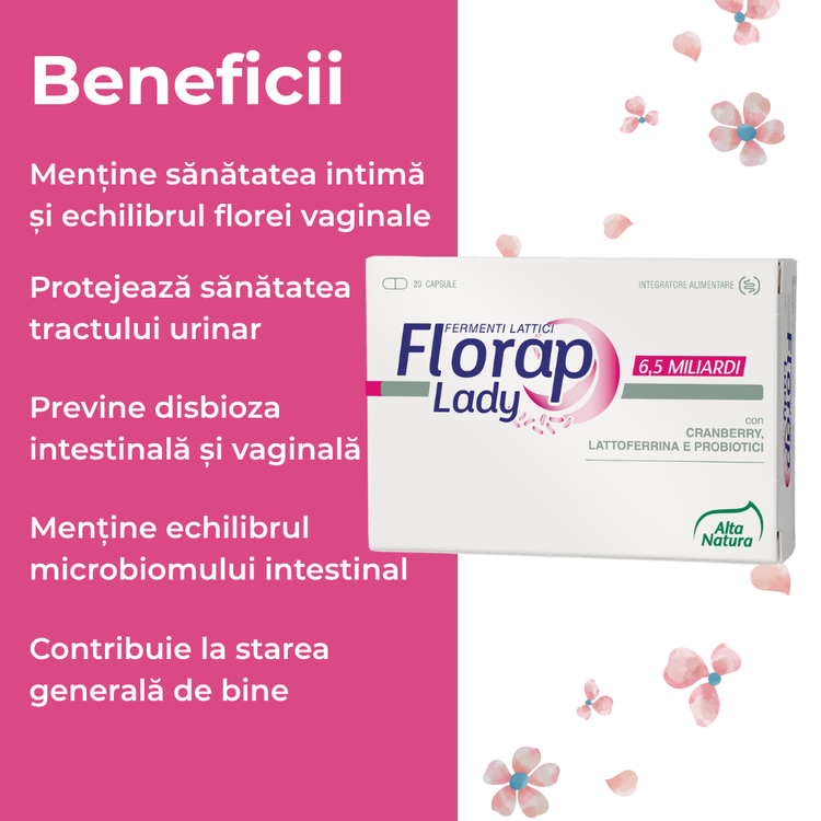 Florap Lady mix de probiotice și prebiotice, suport pentru sănătatea tractului digestiv și urinar