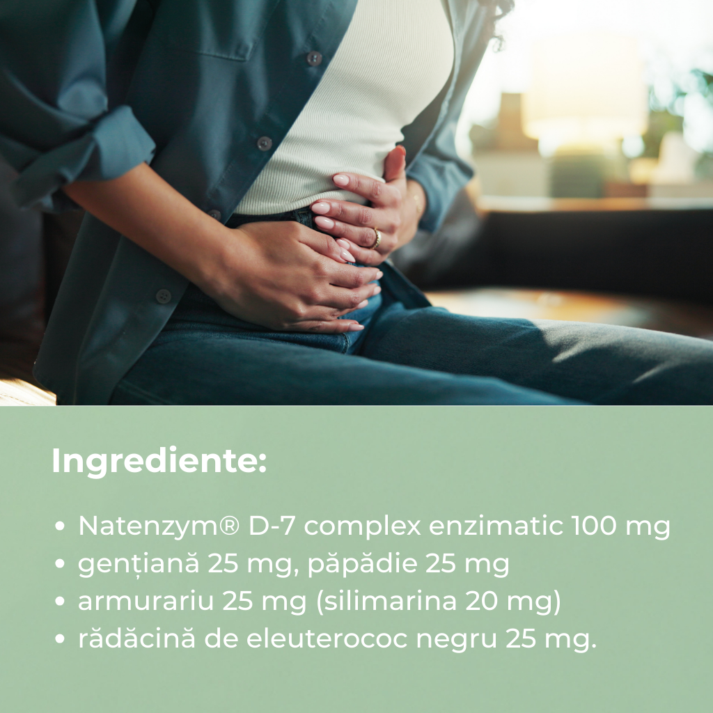 Ingrediente Gastroval Forte – Natenzym 100mg, armurariu silimarină, gențiană, păpădie, ginseng
