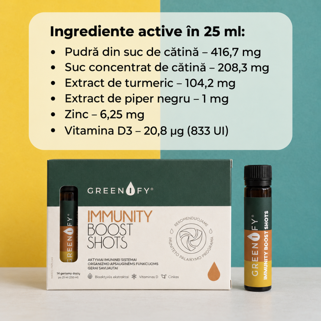 Ingredientele Greenify Immunity Boost – cătină, curcumină, piperină, zinc, vitamina D3