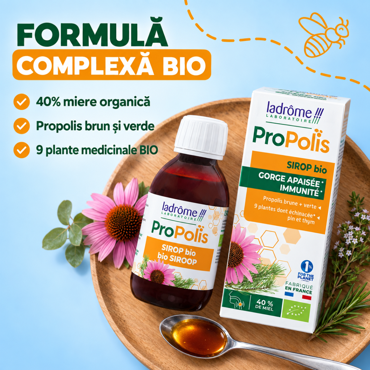 Sirop Propolis Bio Ladrôme cu propolis, miere și 9 plante medicinale bio