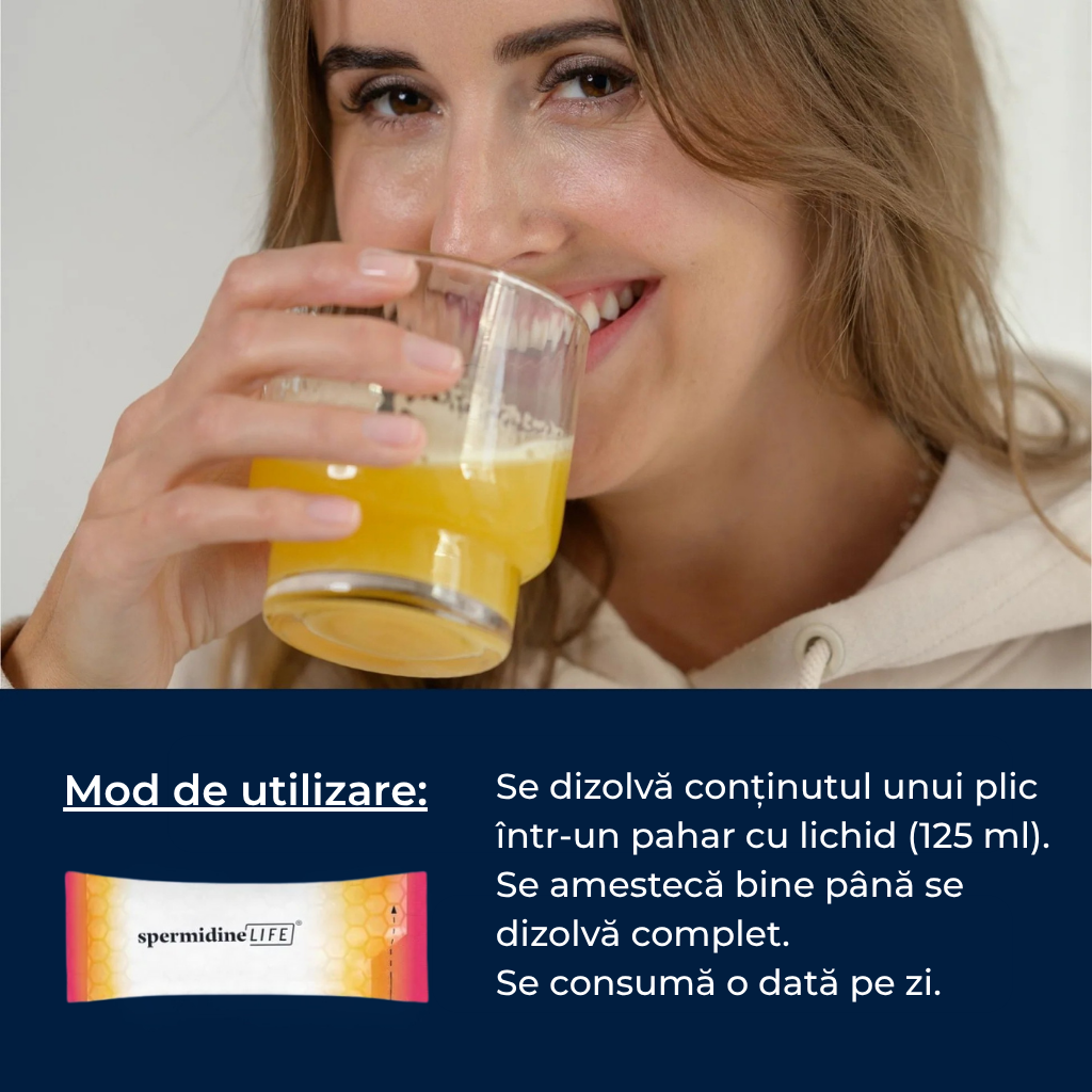 Mod de administrare SpermidineLIFE® Boost+ – 1 plic pe zi dizolvat în 125ml lichid