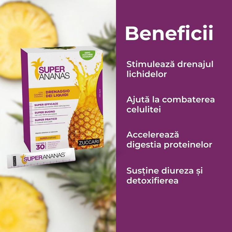 Super Ananas® pentru îmbunătățirea digestiei și drenajul lichidelor