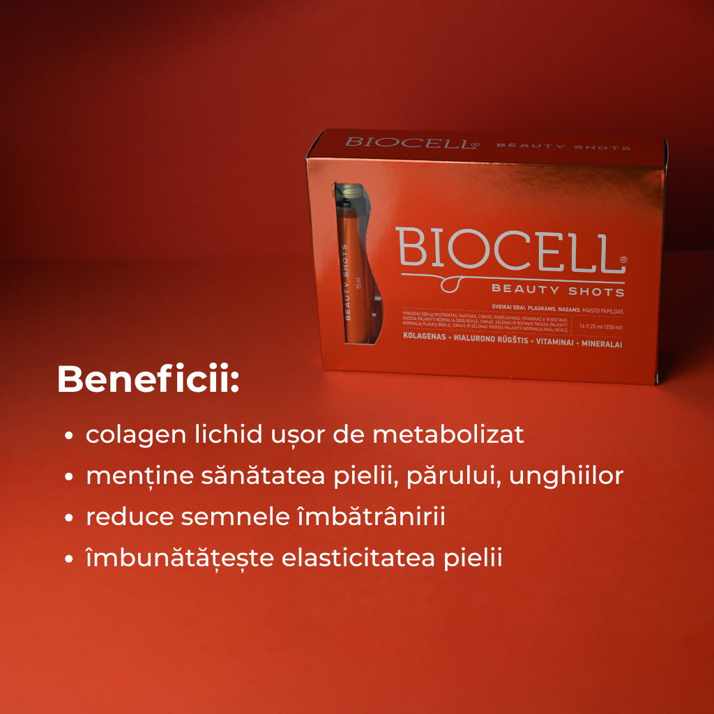 Biocell Beauty Shots cu colagen hidrolizat pentru piele, păr și unghii