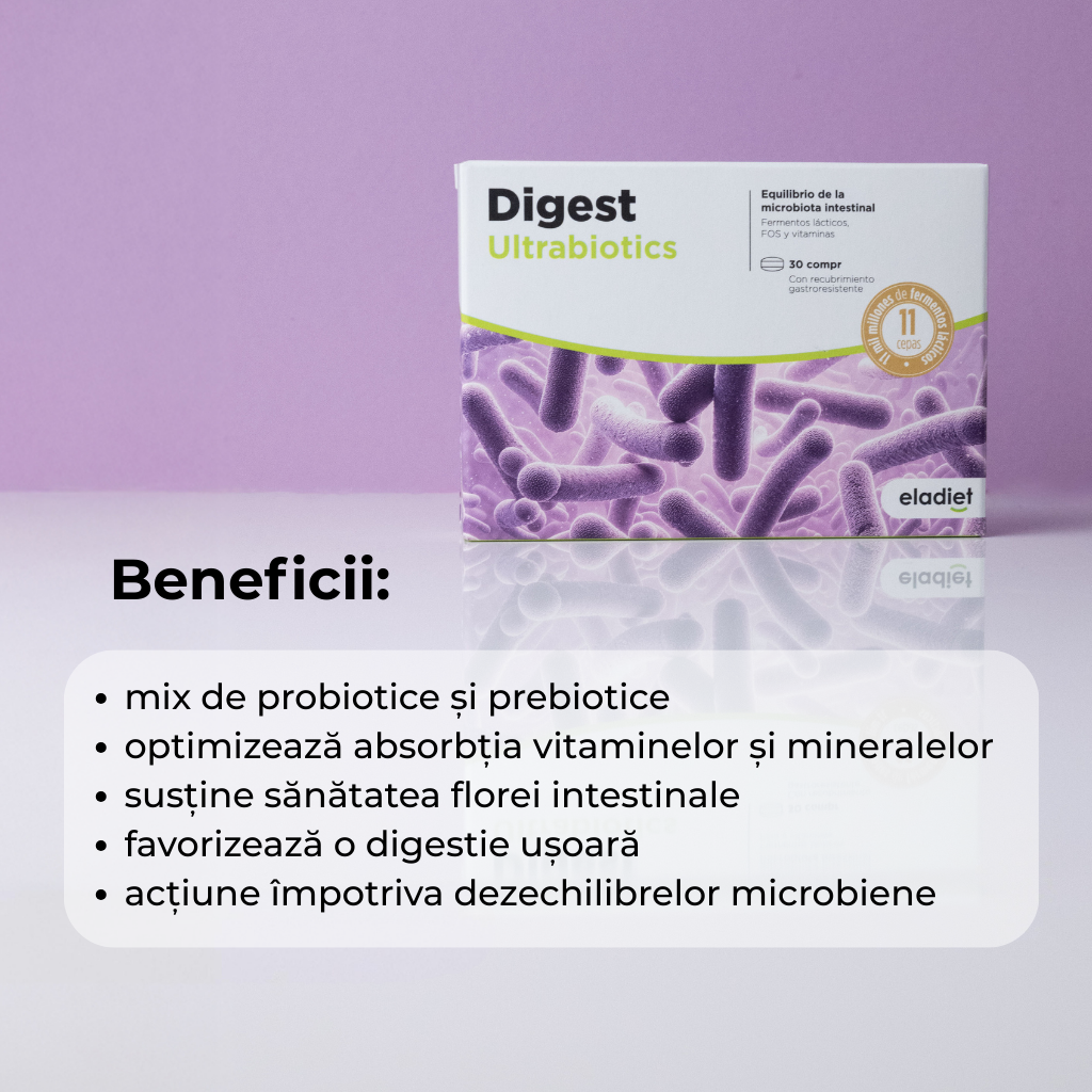 Beneficiile Digest Ultrabiotics – echilibrul florei intestinale, digestie confortabilă, vitamine B complex