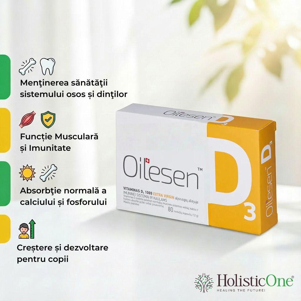Beneficiile Oilesen D3 1000 UI – oase, dinți, sistem imunitar, întreaga familie