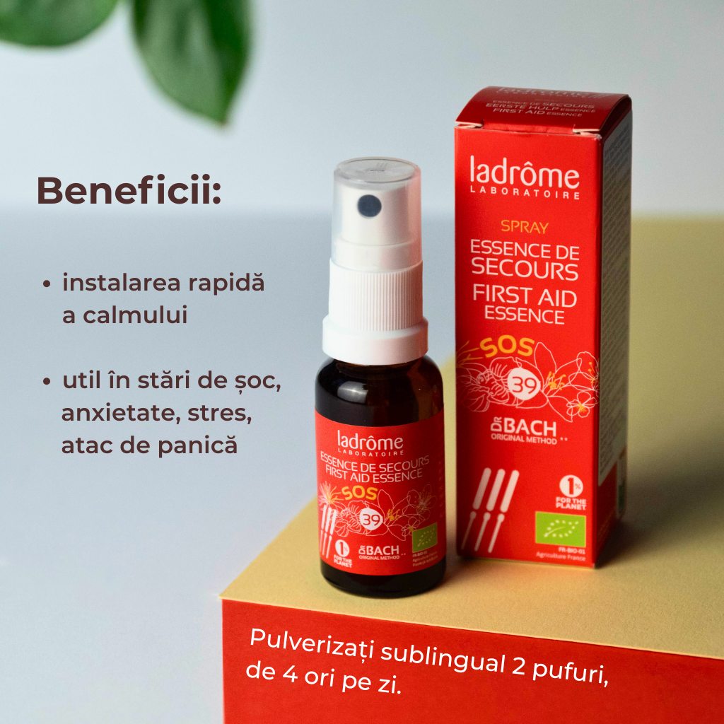Spray SOS Ladrôme – elixir floral bio pentru instalarea rapidă a calmului, util în stări de șoc, anxietate și stres