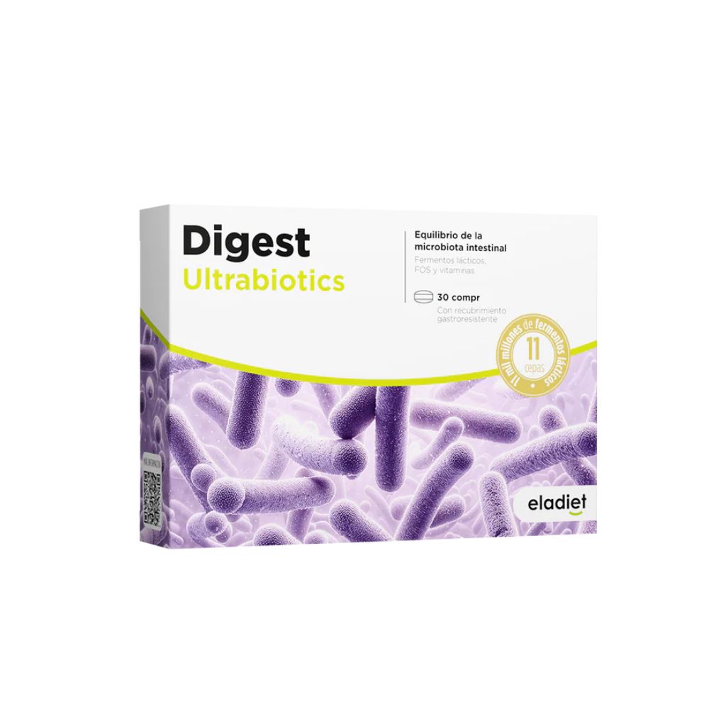 Digest Ultrabiotics Eladiet – probiotic cu 11 tulpini, prebiotice FOS și vitamine B, 30 comprimate gastrorezistente