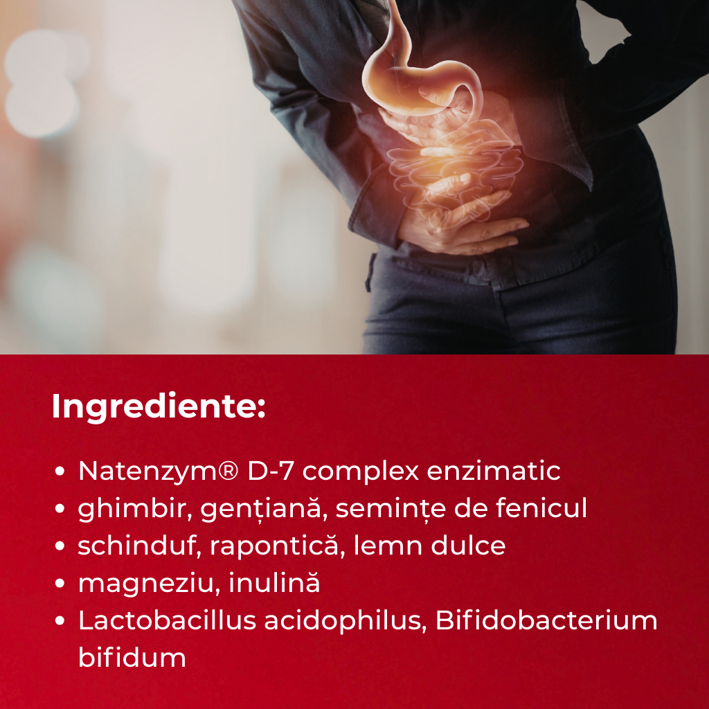 Ingrediente Gastroval Fluxus – Natenzym 7 enzime, lemn dulce deglicirinat, ghimbir, magneziu