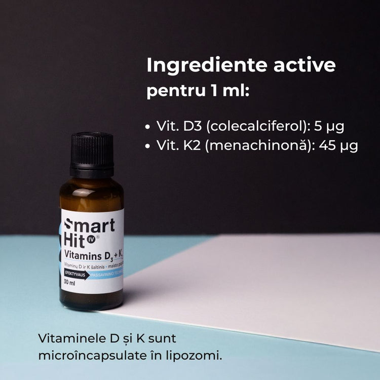 SmartHit IV Vitamina D3+K2 lichidă microîncapsulată în lipozomi