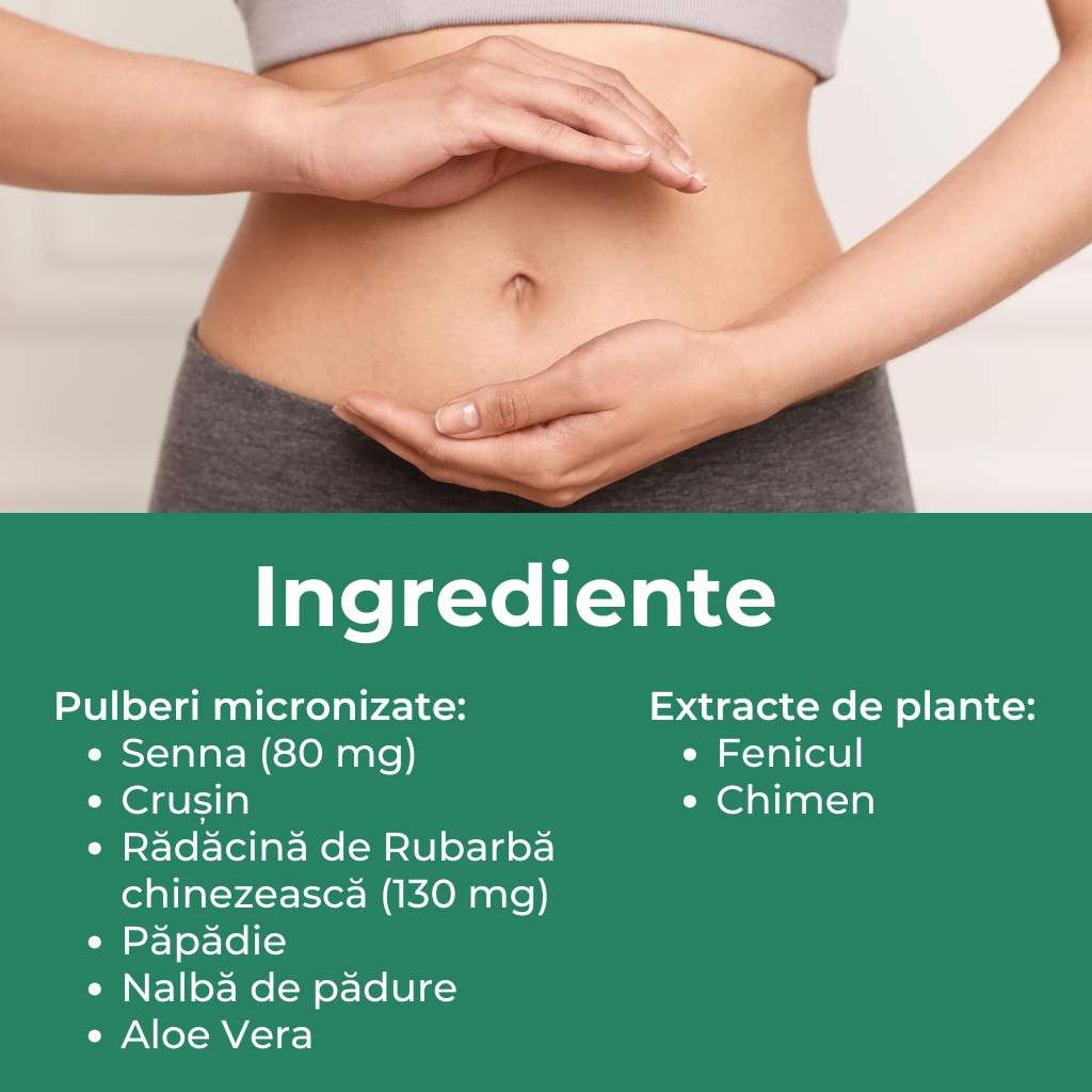 Ingrediente Levior Flora – Senna, Crușin, Rubarbă, Aloe, Saccharomyces boulardii, Chimen, Fenicul