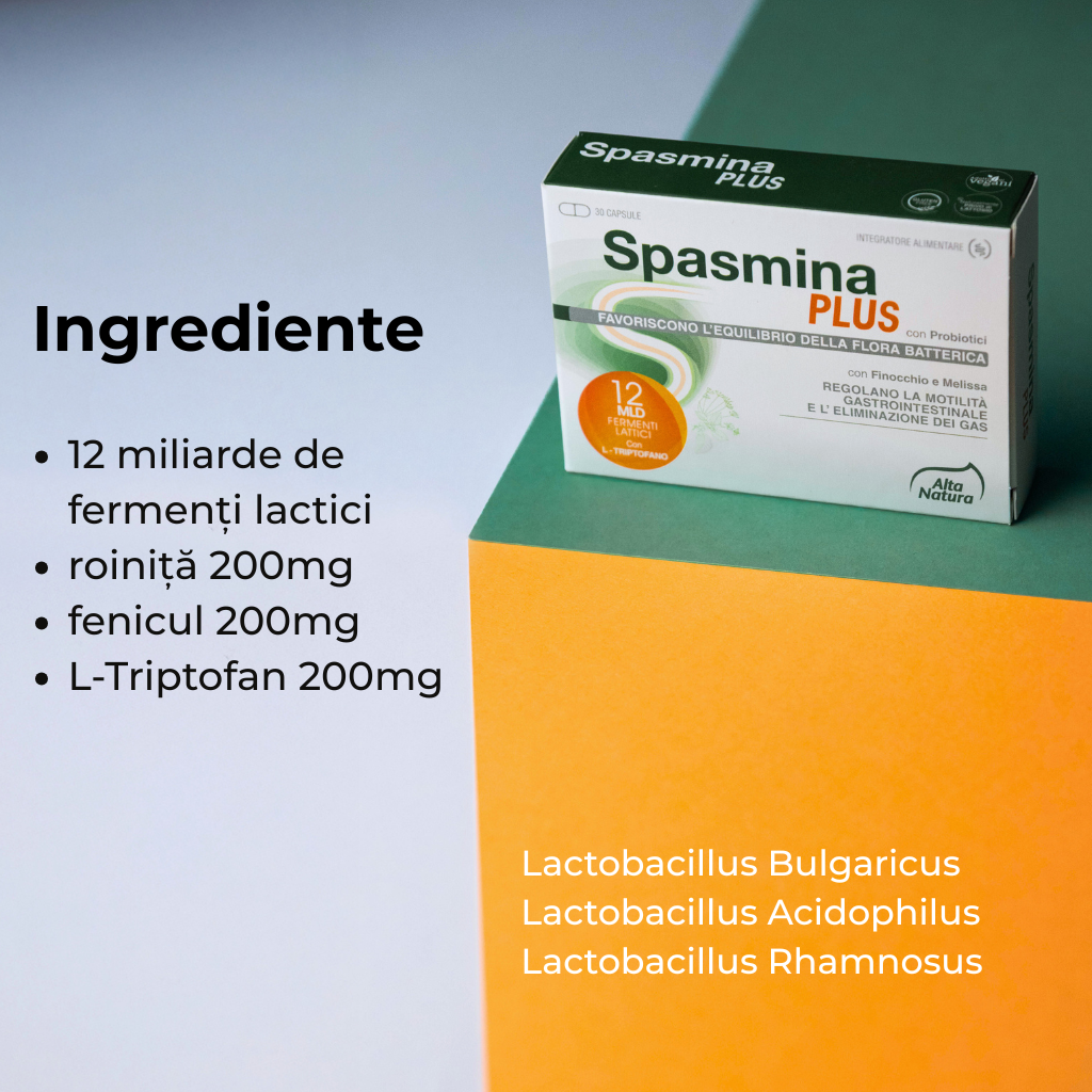 Ingrediente Spasmina Plus – L-Triptofan, fenicul, roiniță, Lactobacillus