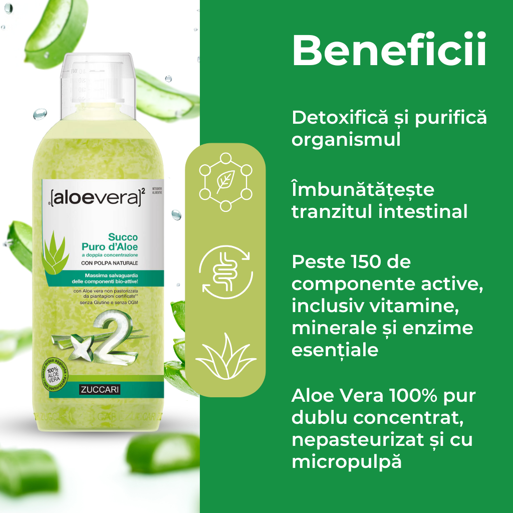 eneficiile sucului de Aloe Vera Zuccari – confort digestiv, mucoasă gastrică, tranzit intestinal